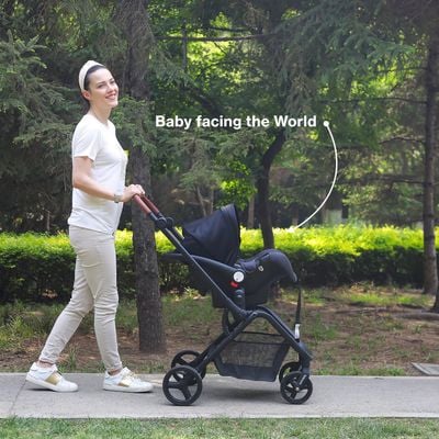 Teknum STROLL - 1 Travel System w / Teknum STROLL - 1 Reversible Travel Stroller + Compacto Baby Car Seat, Lightweight Design, Push Button Folding, 5point safety harness, Mult recline Seat, Eazy Fold, Wide Canopy, Large Basket, Newborn, 0 - 4Years, Upto 22kg - Black